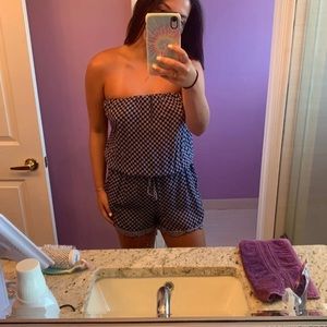 navy blue strapless romper